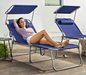 Grote Opvouwbare Ligstoel met Zonnescherm – Verstelbare Rugleuning & Hoofdsteun, Ademend en Draagbaar