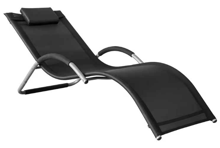 Opvouwbare Ligstoel met Kussen – Metalen Frame & Ademend Textiel, Voor Tuin, Balkon en Strand