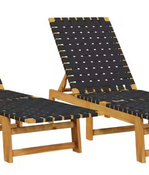 Set van 2 Verstelbare Loungestoelen – Massief Acaciahout & Olefine Stof, Modern en Comfortabel