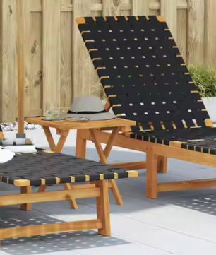 Set van 2 Verstelbare Loungestoelen – Massief Acaciahout & Olefine Stof, Modern en Comfortabel