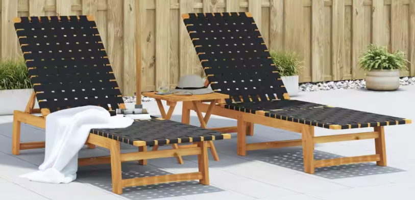 Set van 2 Verstelbare Loungestoelen – Massief Acaciahout & Olefine Stof, Modern en Comfortabel