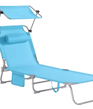 Opvouwbare Tuinligstoel met Zonneklep – Verstelbare Relaxstoel met Zijtas, Zwart