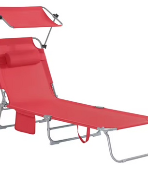 Opvouwbare Tuinligstoel met Zonneklep – Verstelbare Relaxstoel met Zijtas, Zwart