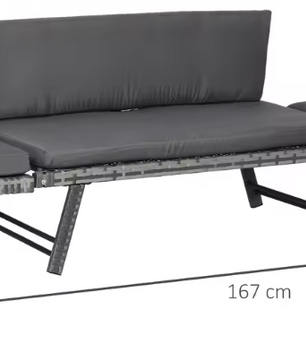 2-Zits Tuinbank met Opklapbare Armleuningen – Staalgrijs Loungebank met Kussens en Rattan Look