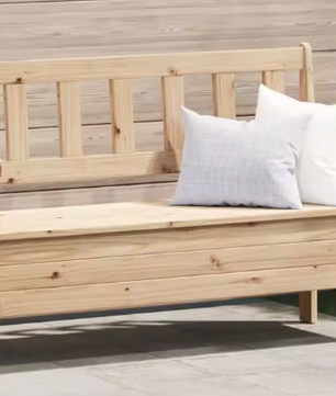 Grenenhouten Tuinbank met Opbergruimte – 3-Zits Buitenbank voor Balkon of Tuin