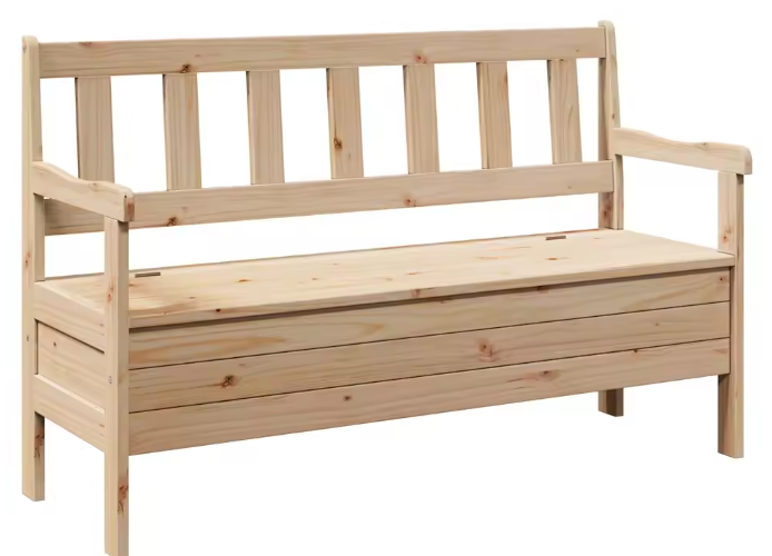 Grenenhouten Tuinbank met Opbergruimte – 3-Zits Buitenbank voor Balkon of Tuin