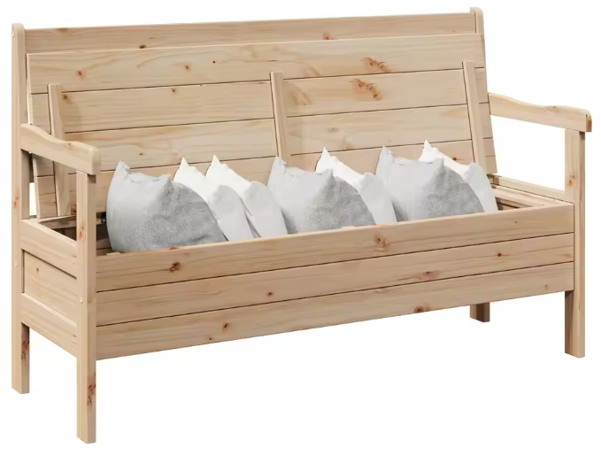 Grenenhouten Tuinbank met Opbergruimte – 3-Zits Buitenbank voor Balkon of Tuin