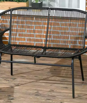 Set van 2 Zwarte Tuinbanken – Stalen Frame & Rotan Look, Comfortabele 2-Zits voor Balkon of Terras