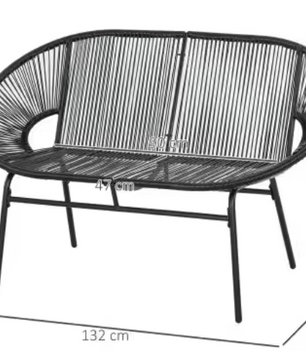 Set van 2 Zwarte Tuinbanken – Stalen Frame & Rotan Look, Comfortabele 2-Zits voor Balkon of Terras