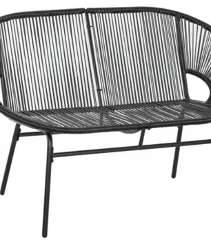 Set van 2 Zwarte Tuinbanken – Stalen Frame & Rotan Look, Comfortabele 2-Zits voor Balkon of Terras