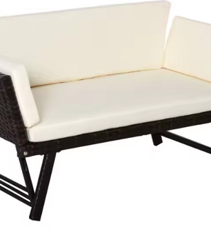2-Zits Opvouwbare Loungebank – Stalen Frame & Rotanlook, Verstelbare Armleuningen voor Balkon en Terras