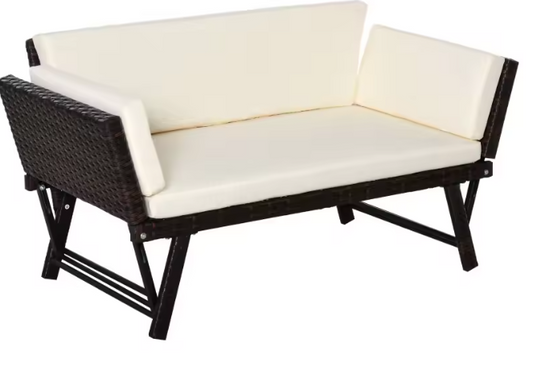 2-Zits Opvouwbare Loungebank – Stalen Frame & Rotanlook, Verstelbare Armleuningen voor Balkon en Terras
