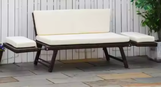 2-Zits Opvouwbare Loungebank – Stalen Frame & Rotanlook, Verstelbare Armleuningen voor Balkon en Terras