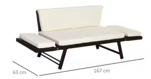 2-Zits Opvouwbare Loungebank – Stalen Frame & Rotanlook, Verstelbare Armleuningen voor Balkon en Terras