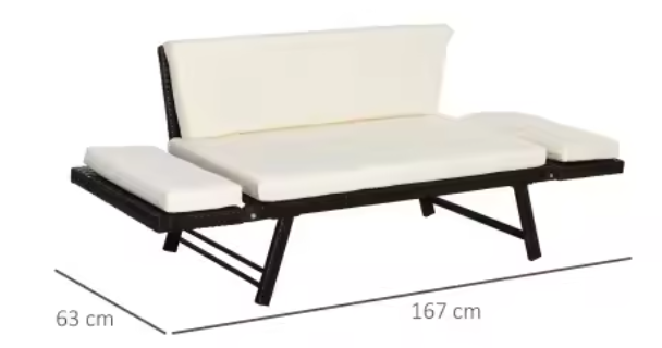2-Zits Opvouwbare Loungebank – Stalen Frame & Rotanlook, Verstelbare Armleuningen voor Balkon en Terras