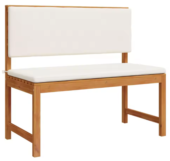 Teakhouten Buitenbank voor 2 Personen – Crème Kussen & Rechthoekig Design, 100 cm
