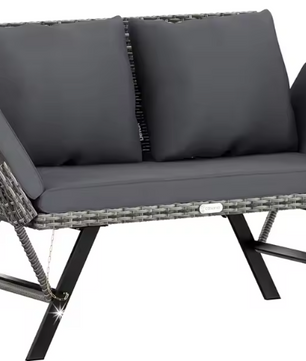 3-Zits Polyrattan Tuinbank met Verstelbare Armleuningen – Inclusief Weerbestendig Kussen, Omvormbaar tot Ligstoel, 176 cm Breed