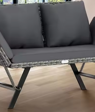 3-Zits Polyrattan Tuinbank met Verstelbare Armleuningen – Inclusief Weerbestendig Kussen, Omvormbaar tot Ligstoel, 176 cm Breed