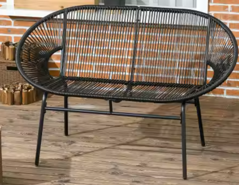 2-zits Polyrotan Tuinbank – Zwart, Stalen Frame & Handgeweven Vlechtwerk, Tot 260 kg Draagvermogen