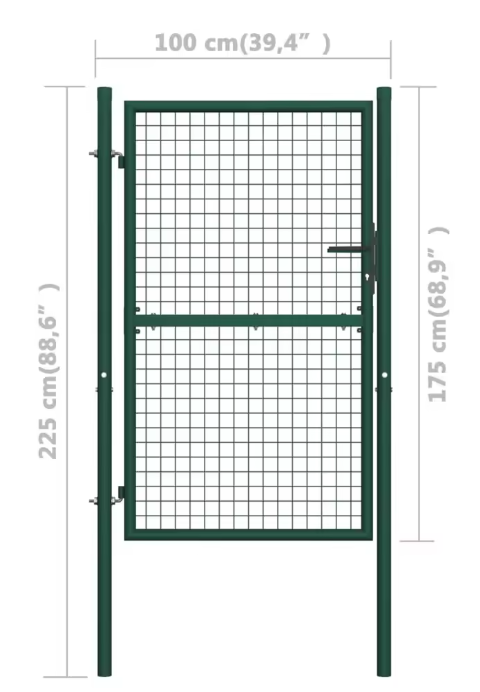 Tuinpoort van Gepoedercoat Staal – Groen, 100 x 175 cm, Met Slot & Sleutels, Weerbestendig en Robuust