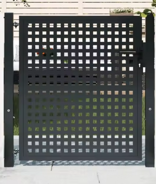 Stalen Tuinpoort met Dicht Gaas – Vergrendelbare Binnenplaatsdeur, Rooksteenkoolkleur, 105 x 125/150 cm