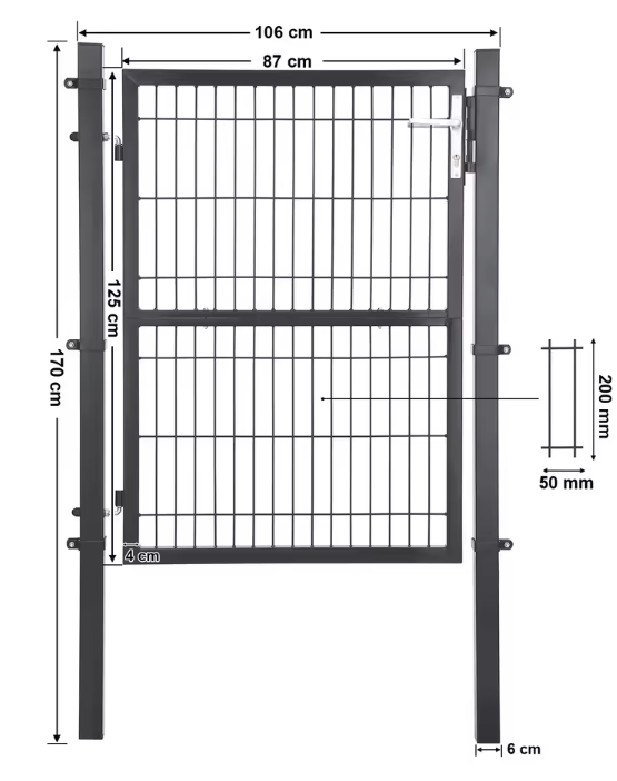Afsluitbare Tuinpoort van Gegalvaniseerd Staal – Inclusief Palen, Slot en Sleutels, Roestbestendig en Weerbestendig, Grijs/Groen