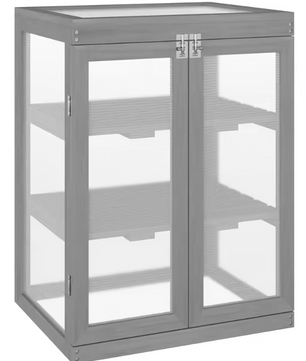 3-Laags Houten Kweekkas – Donkergrijs, Met Vouwdak & Dubbele Deuren, 58 x 44 x 78 cm