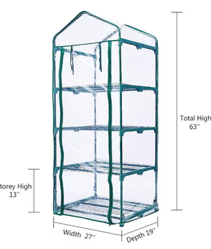 4-Laags Mini Kweekkas – Met PVC-Hoes & Metalen Frame, 69 x 48 x 35 cm, Draagbaar en Ruimtebesparend