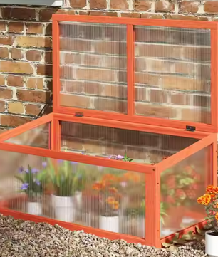 Mini Kweekkas met Opvouwbaar Dak – Houten Frame & Polycarbonaat Panelen, 90 x 46 x 40 cm, Winterbestendig