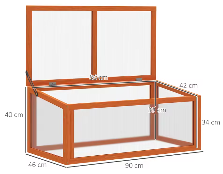 Mini Kweekkas met Opvouwbaar Dak – Houten Frame & Polycarbonaat Panelen, 90 x 46 x 40 cm, Winterbestendig