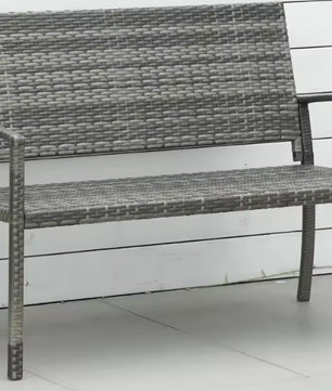 2-Zits Polyrotan Parkbank – Grijze Tuinbank met Stalen Frame, Weerbestendig en UV-bestendig, Draagvermogen 320 kg