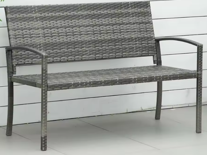 2-Zits Polyrotan Parkbank – Grijze Tuinbank met Stalen Frame, Weerbestendig en UV-bestendig, Draagvermogen 320 kg