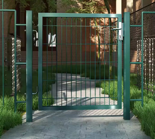 Afsluitbare Tuinpoort van Gegalvaniseerd Staal – Inclusief Slot, Sleutels en Palen, Roestbestendig en Weerbestendig, Grijs/Groen
