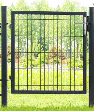 Afsluitbare Tuinpoort van Gegalvaniseerd Staal – Inclusief Slot, Sleutels en Palen, Roestbestendig en Weerbestendig, Grijs/Groen