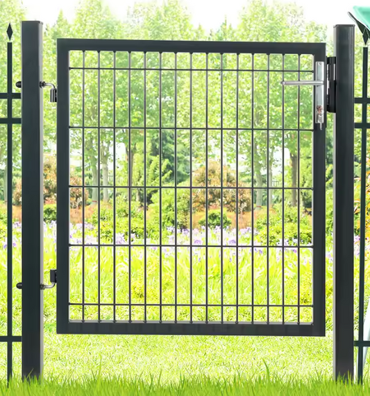 Afsluitbare Tuinpoort van Gegalvaniseerd Staal – Inclusief Slot, Sleutels en Palen, Roestbestendig en Weerbestendig, Grijs/Groen