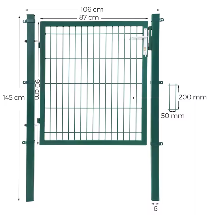 Afsluitbare Tuinpoort van Gegalvaniseerd Staal – Inclusief Slot, Sleutels en Palen, Roestbestendig en Weerbestendig, Grijs/Groen