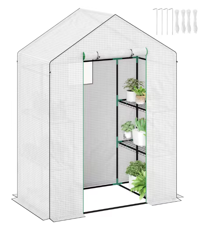 Kas Met Planken en Roldeur – Weerbestendige Kweekkas met UV-bestendige Hoes en Metalen Frame, 143×74×190 cm