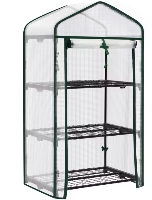 Compacte Foliekas met 3 Planken – Winterbestendig, UV-beschermend PE-zeil & Metalen Frame, 69×49×125 cm