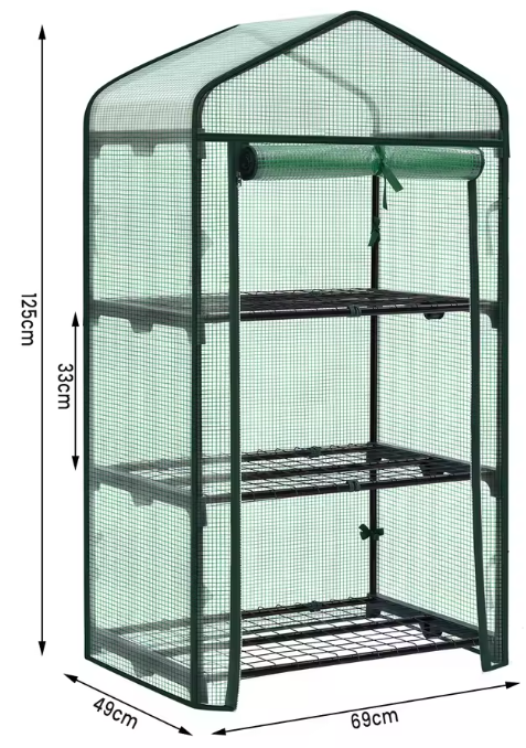 Compacte Foliekas met 3 Planken – Winterbestendig, UV-beschermend PE-zeil & Metalen Frame, 69×49×125 cm
