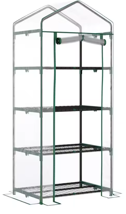 Compacte Foliekas met 4 Verdiepingen – UV-bestendige Groeikamer met Ritsdeur en Plantenplanken, 70×50×160 cm