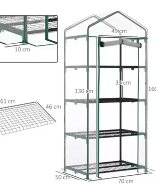 Compacte Foliekas met 4 Verdiepingen – UV-bestendige Groeikamer met Ritsdeur en Plantenplanken, 70×50×160 cm