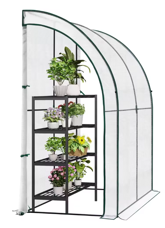 Leunende Tuinkas 200×100×210 cm – PE Zeildoek, Oprolbare Deuren & Stalen Frame, Kweekkas voor Tomaten, Groenten en Bloemen