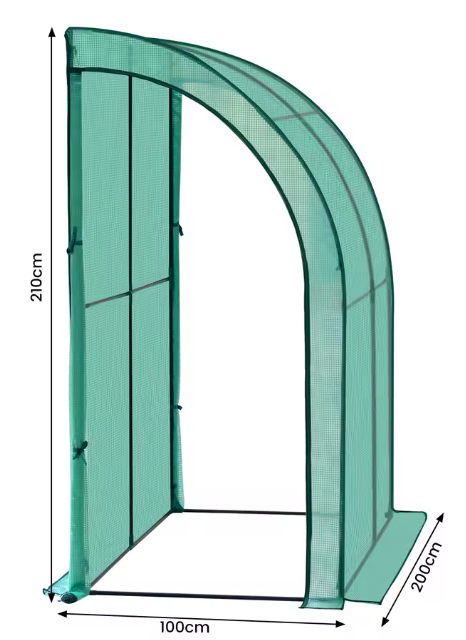 Leunende Tuinkas 200×100×210 cm – PE Zeildoek, Oprolbare Deuren & Stalen Frame, Kweekkas voor Tomaten, Groenten en Bloemen
