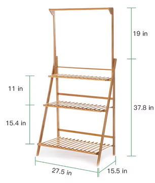 3-Lagen Bamboe Plantentrap met Ophangrek – Opvouwbaar, 100×40×96 cm, Voor Binnen en Buiten