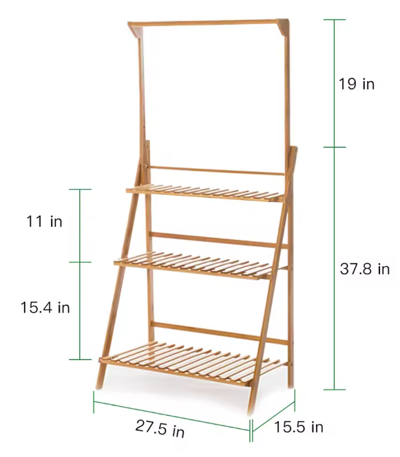 3-Lagen Bamboe Plantentrap met Ophangrek – Opvouwbaar, 100×40×96 cm, Voor Binnen en Buiten
