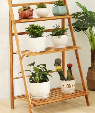 Opvouwbare 3-laags Bamboe Plantenstandaard – Natuurlijk Hout, Voor Binnen & Buiten