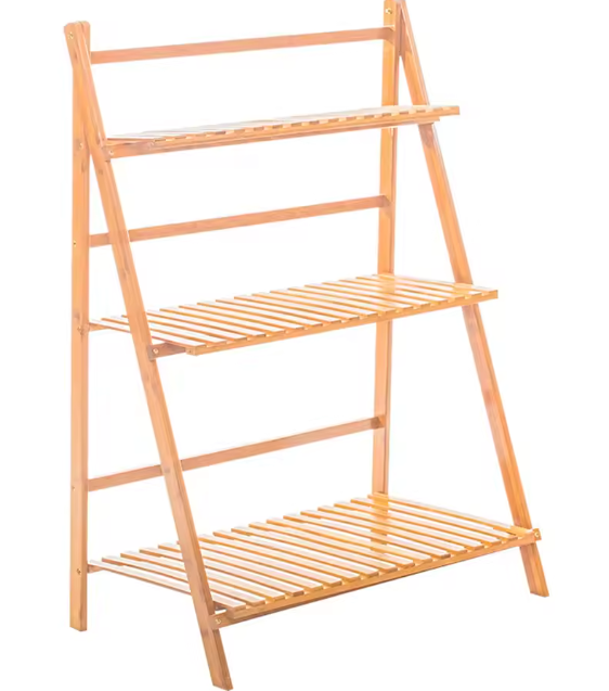 Opvouwbare 3-laags Bamboe Plantenstandaard – Natuurlijk Hout, Voor Binnen & Buiten