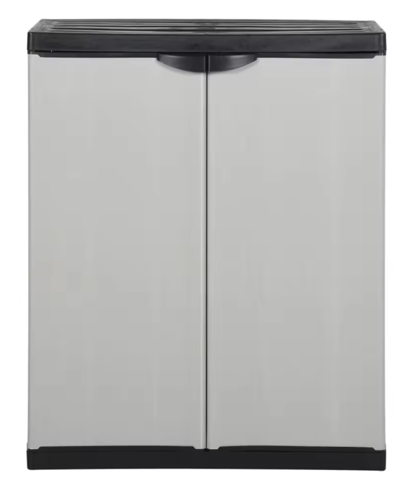 Tuinopbergkast met 2 Deuren en 1 Plank – 68x40x85 cm, Kunststof Buitenopslag voor Gereedschap en Accessoires
