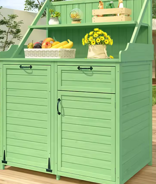 Gereedschapsschuur voor Buiten – Houten Tuinkast met Planken, Laden en Werkblad – 100x45x154 cm