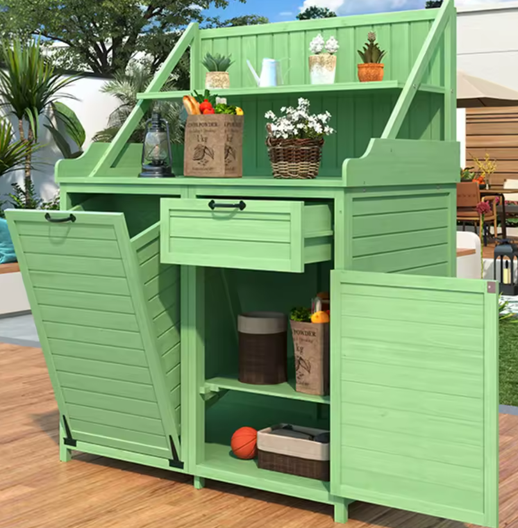 Gereedschapsschuur voor Buiten – Houten Tuinkast met Planken, Laden en Werkblad – 100x45x154 cm